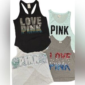 Victoria’s Secret Pink Y2K glamorous bling sequined logo racerback/tank bundle S